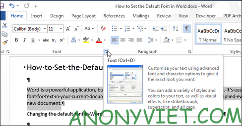 Cách thay đổi font chữ mặc định trong Word - AnonyViet