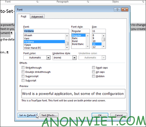Cách thay đổi font chữ mặc định trong Word - AnonyViet