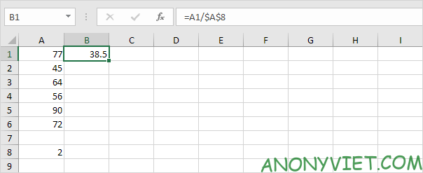 Phép chia với 1 số cố định Excel