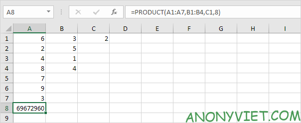 Hàm Product nâng cao Excel