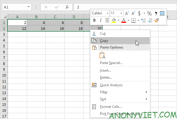 Copy bảng Excel