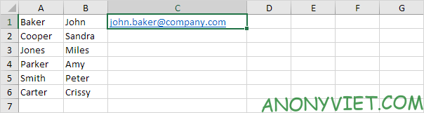 Flash Fill ví dụ 2 Excel