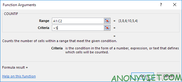 Hộp thoại Function Arguments Excel