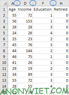 Excel hidden columns