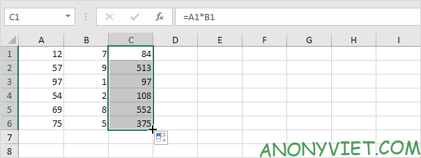 AutoFill 1 phép nhân Excel