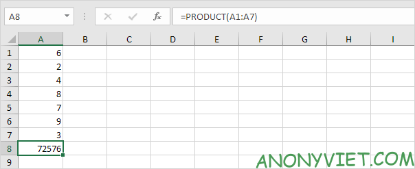Hàm Product Excel