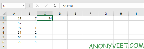 Ghi phép nhân của dòng đó Excel