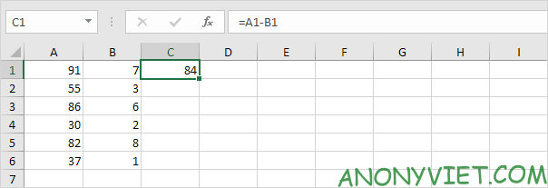 Phép trừ với 1 khoảng Excel