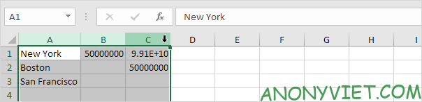 Chọn cột cần thay đổi chiều rộng Excel