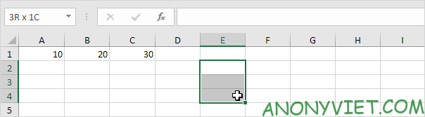 Select the range to Transpose Excel