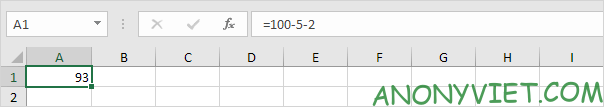 Subtract - phép tính trừ thông thường Excel