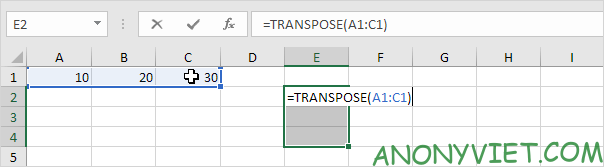 sử dụng lênh Transpose Excel