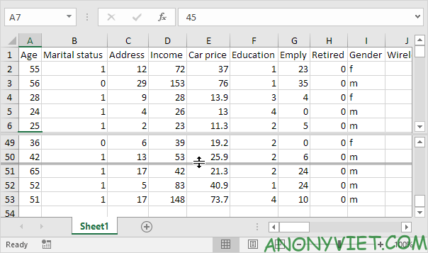 Lesson 32: How to use Split (split) worksheets in Excel 12