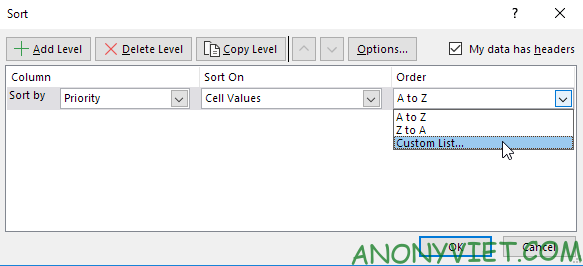 Bài 210: Tuỳ chọn sắp xếp thứ tự trong Excel 11