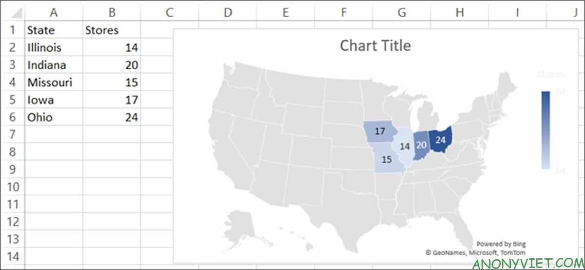 Cách tạo biểu đồ dạng bản đồ trong Microsoft Excel