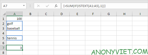 1b.  You can also create an array to count cells that contain text.