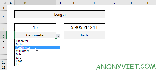 Lesson 72: How to convert centimeters to inches in Excel 16