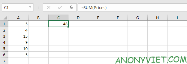 Kết quả Kĩ thuật đặt tên "động" Excel