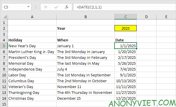 Bài 59: Cách tạo lịch ngày nghỉ trong Excel