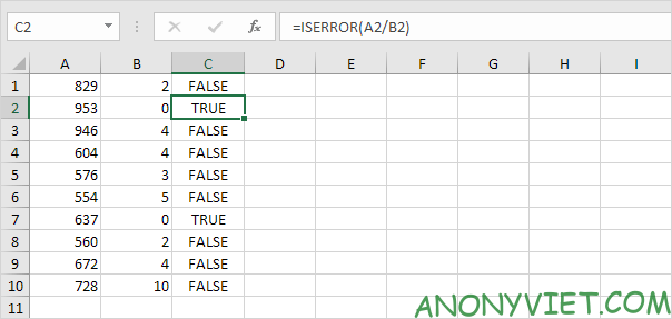 Bài 195: Cách sử dụng hàm IsError trong Excel