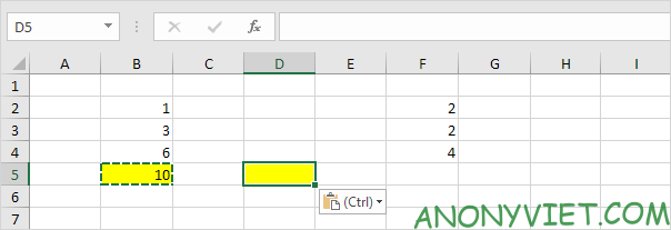 Kết quả Paste Formatting Excel