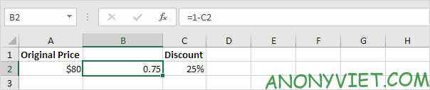 Trừ Số phần trăm với 1 Excel