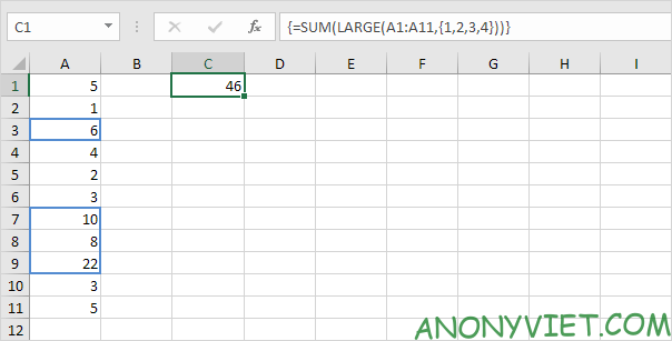 Bài 205: Tính tổng các số lớn nhất trong Excel 8
