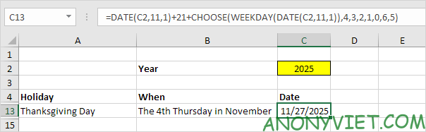 Bài 59: Cách tạo Lịch ngày nghỉ trong Excel 25