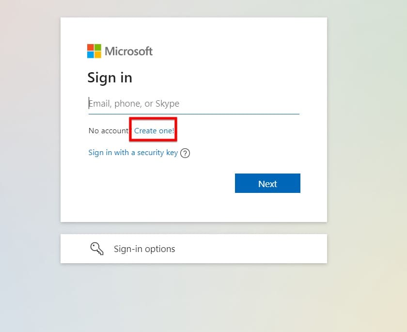Create new Account Microsoft