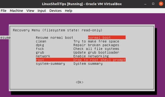 Cách đặt lại mật khẩu root khi quên trong Ubuntu 18