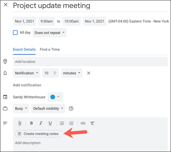 Cách Tạo ghi chú cuộc họp bằng Google Calendar 11