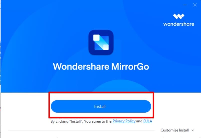 Nhấn install trong Wondershare MirrorGo