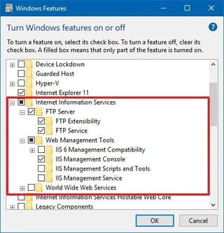 Cách tạo và quản lý máy chủ FTP trên Windows 10 32