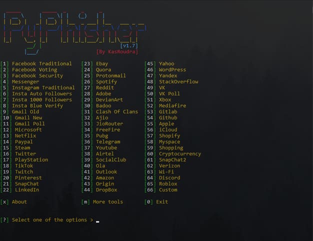PyPhisher: Easy-to-use phishing tool with 65 available sites 11