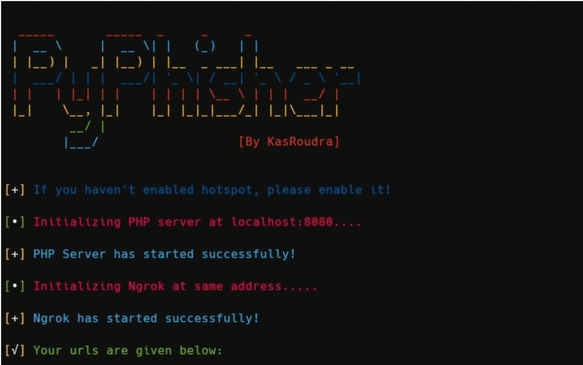 PyPhisher: Easy-to-use phishing tool with 65 available sites