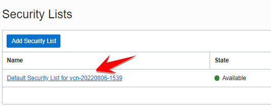 Default Security List for vcn