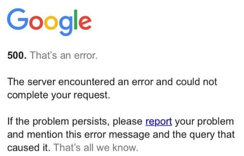 google 500 error