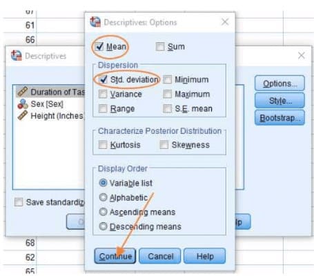 Select Options, check Mean and Standard Deviation