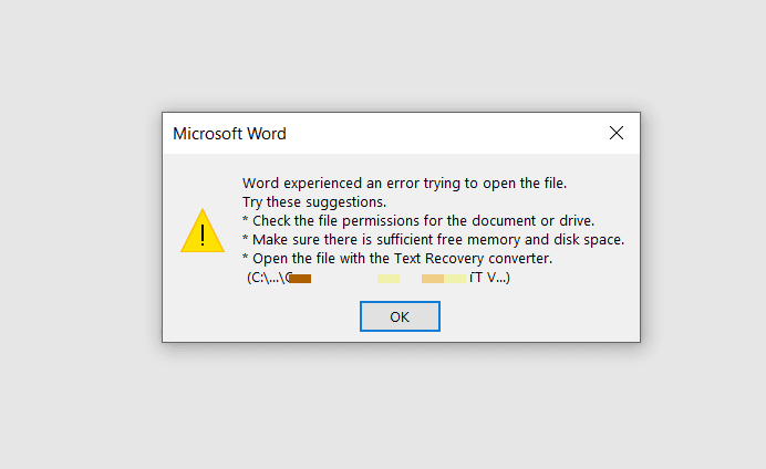 Cách sửa lỗi File Word mở không được - Word experienced an error trying to open the file 3