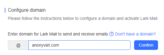 create mail domain larksuite