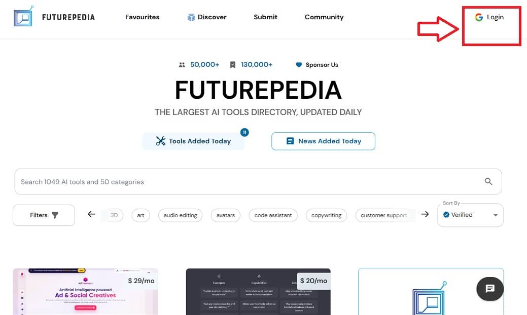 Futurepedia - A website that aggregates AI tools