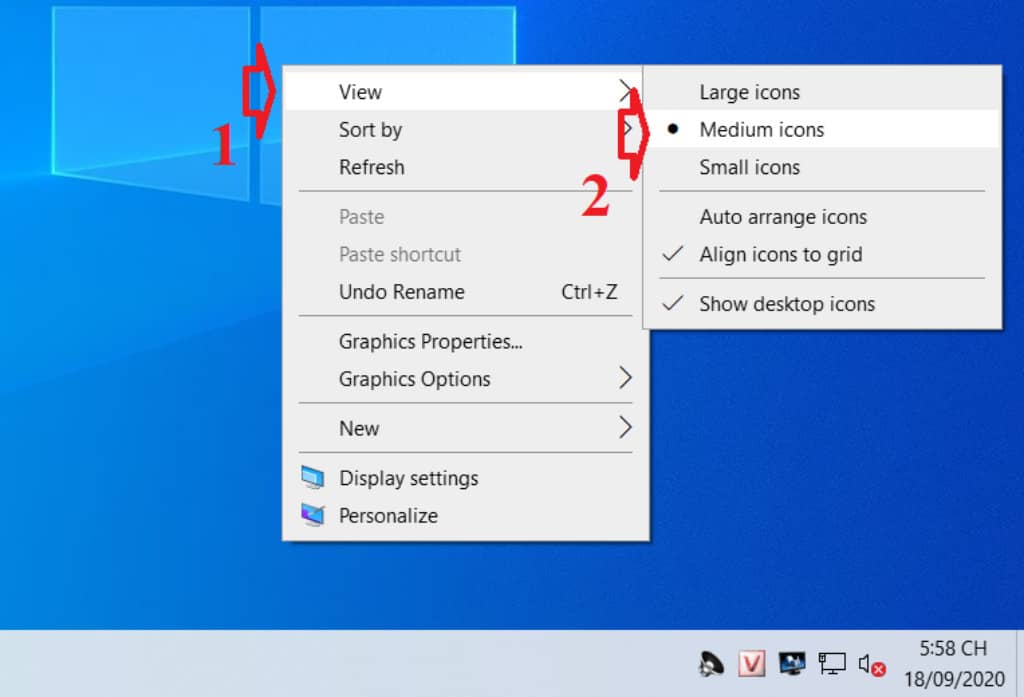 Ways to change the icon size on the Windows 10 desktop