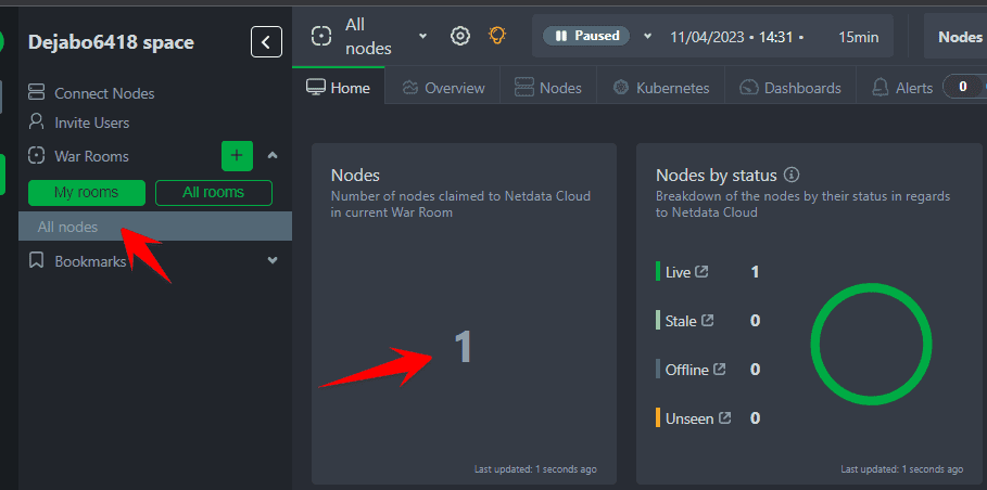 xem nodes trong netdata cloud