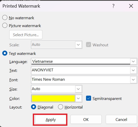 Cách đóng dấu watermark cho file Word Excel