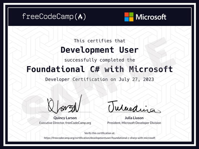 Microsoft C# Certifications and freeCodeCamp