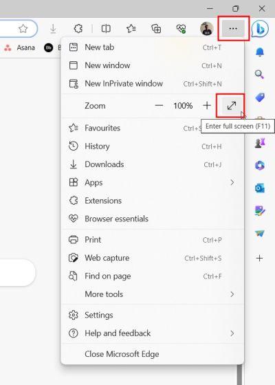 How to open full screen mode in Windows 11