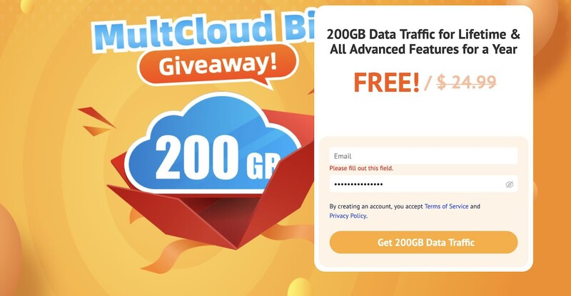 nhận 200GB Data Traffic từ MultCloud