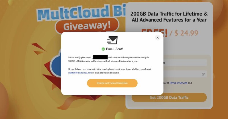 Receive 200GB Data Traffic from MultCloud