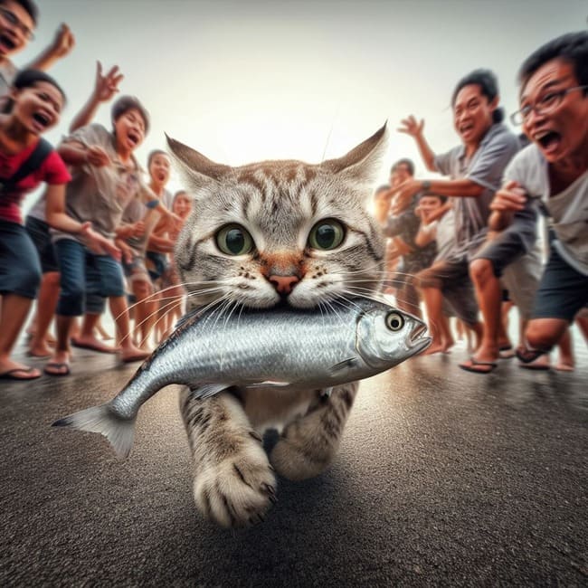 Tạo ảnh mèo trộm cá hot trend facebook