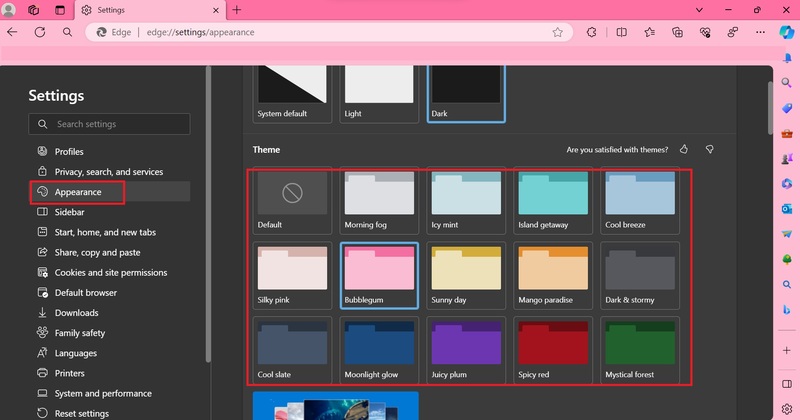 thay đổi màu sắc theme trên Microsoft Edge